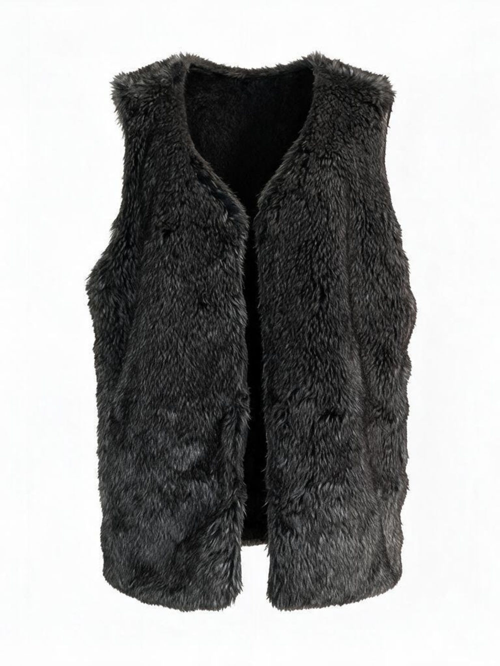 Ava & Viv Black Faux Fur Open-Front Vest